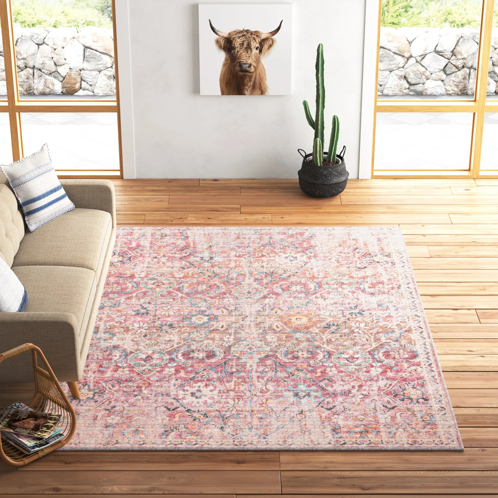 Mistana™ Engelhardt Floral Machine Made Power Loom Chenille Area Rug in Ivory/Pink & Reviews | ... | Wayfair North America