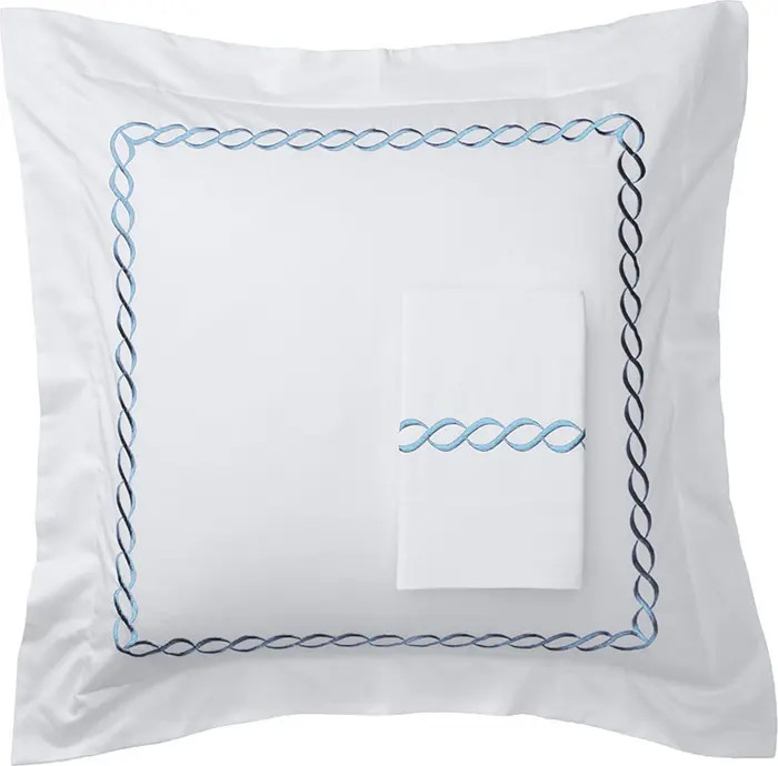 MELANGE HOME Blue Rope Embroidered 600 Thread Count Cotton 26" Square Pillow Shams - Set of 2 | N... | Nordstrom Rack