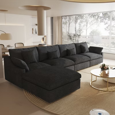 Cloud Couch Modular Sectional Sofa,156" L Shaped Couch, Oversized Down Filled Convertible Wide Seater,4 Seater With Ottoman For Living Room-Black | Target