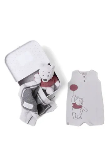 Barefoot Dreams® x Disney® Winnie the Pooh CozyChic Ultra Lite™ Bodysuit, Blanket Buddy & Keepsake Luggage Box Set in Almond Multi at Nordstrom | Nordstrom Rack