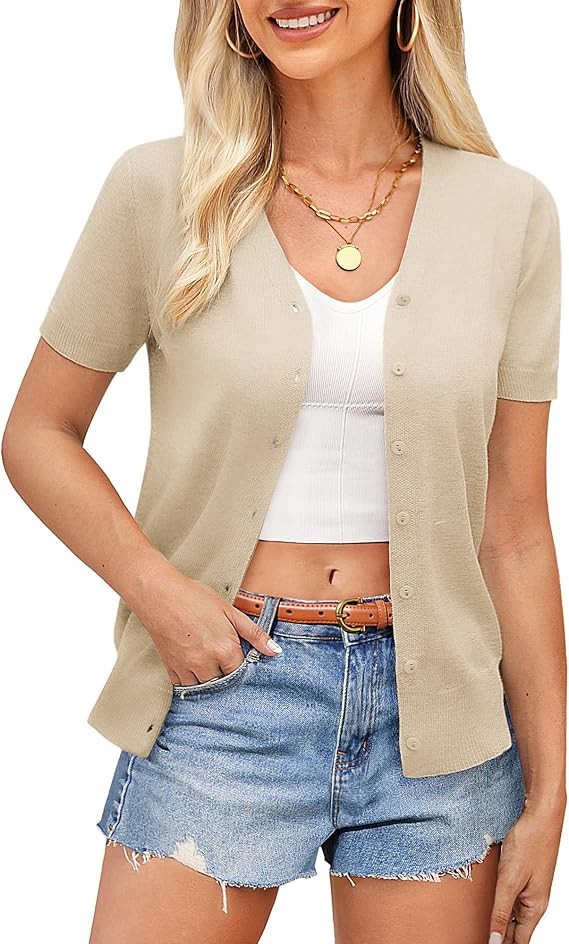 GRACE KARIN Womens 2025 Basic Summer Short Sleeve Cardigan Sweaters Lightweight V-Neck Button Dow... | Amazon (US)