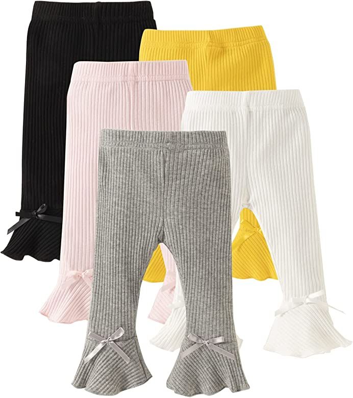 U·nikaka Toddler Baby Girl 0-48 Months 5-Pack Pants in Grey White Black Orange and Pink | Amazon (US)