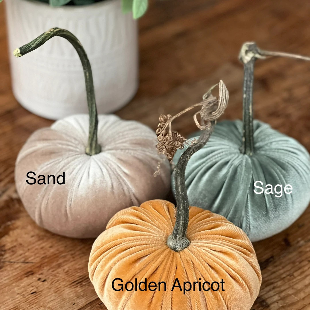 Small Velvet Pumpkin with real pumpkin stem-rustic-farmhouse-homemade | Etsy (US)