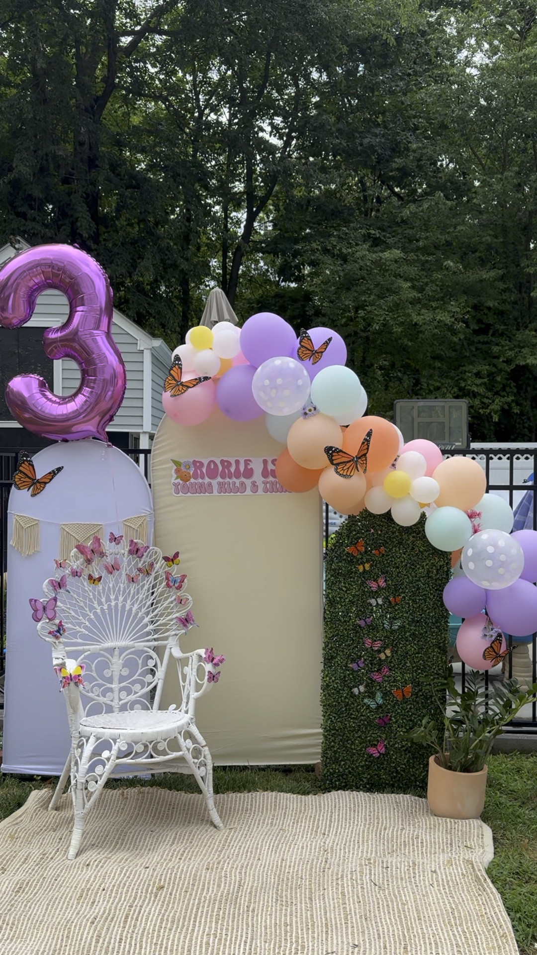 This was such a fun backdrop to make for my daughter’s 3rd birthday! The theme was butterfly with some wildflower vibes. Linking all the things for you! 