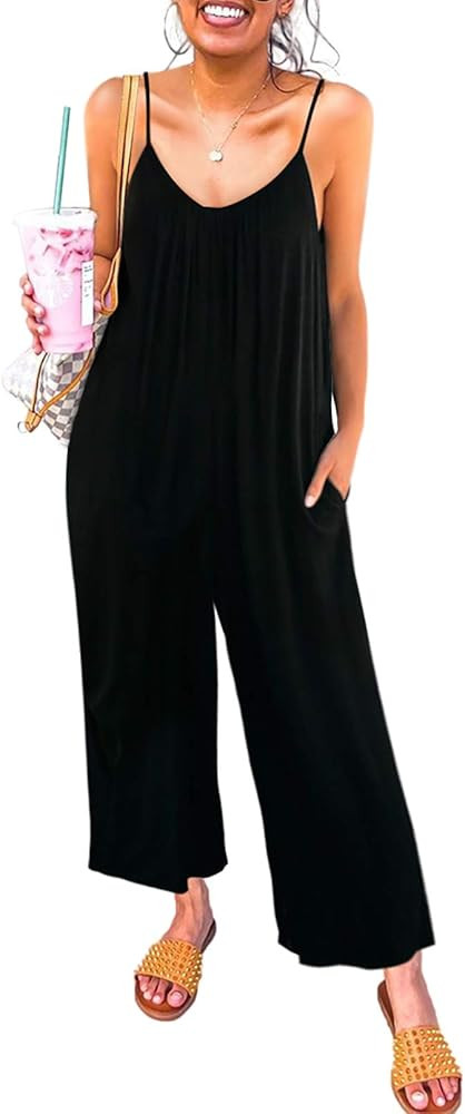 Happy Sailed Women's Casual Sleeveless Front Button Loose Jumpsuits Stretchy Long Pants Romper wi... | Amazon (US)