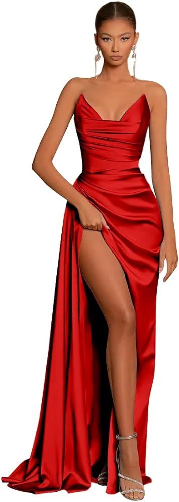 GUKARLEED Women's Off The Shoulder Satin Prom Dresses Long Ball Gown Corset Formal Dress Evening ... | Amazon (US)
