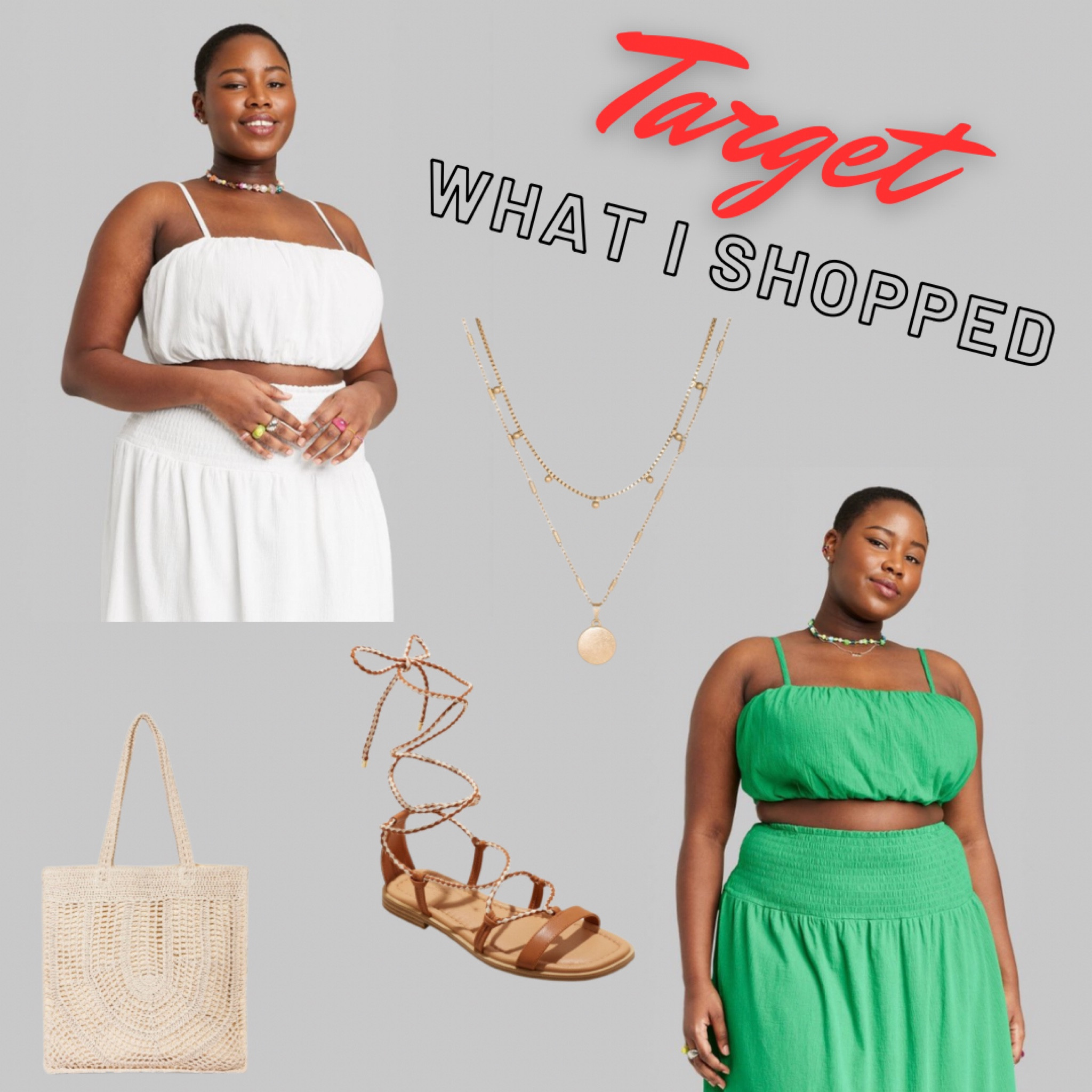 Last minute vacation items I shopped for at my favorite, Target! These 2 piece sets are giving relaxed vacay vibes! Cute necklace jewelry set, beach bag and tie up sandals! 
I bought XL in sets
I’m 5’4, size 14

#LTKtravel #LTKcurves #LTKstyletip