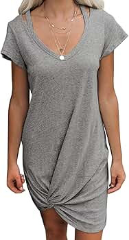 HOTAPEI Womens Casual Short Sleeve T Shirt Dresses Twist Front Knot Tunic Dress for Women | Amazon (US)
