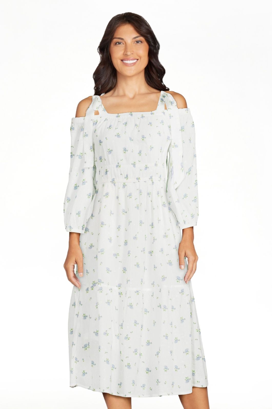 Free Assembly Women's Off the Shoulder Midi Dress with Tie Straps | Walmart (US)