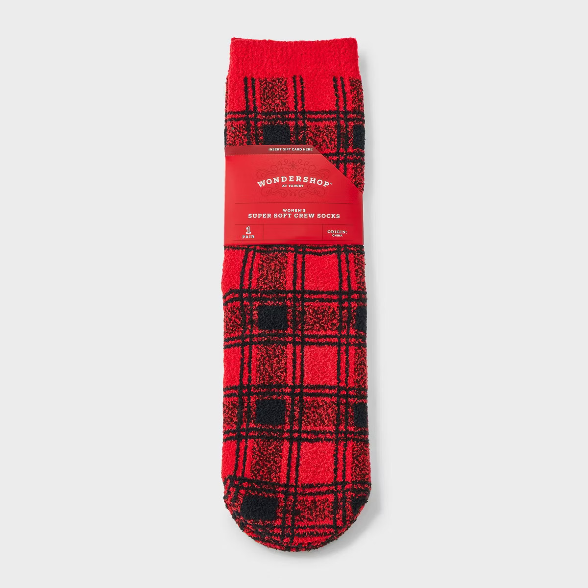 Women's Buffalo Plaid Christmas Cozy Crew Socks with Gift Card Holder - Wondershop™ Red/Black 4... | Target