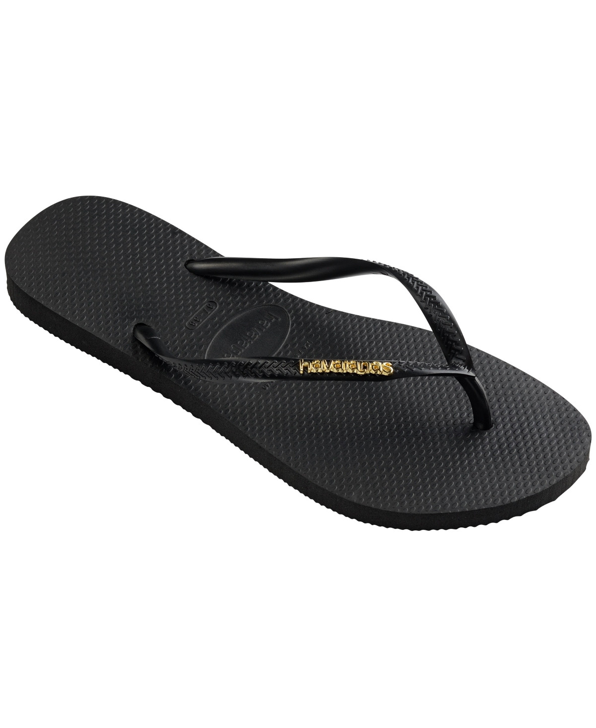 Havaianas Women's Slim Logo Metallic Slip On Sandals - Black, Golden | Macy's