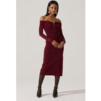ASTR the Label | Lovinia Ruched Off Shoulder Midi Dress in Wine | Size S | ASTR The Label (US)