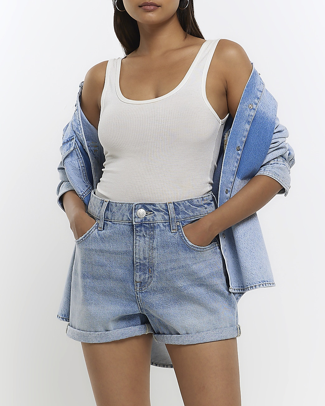 Blue high waisted mom denim shorts | River Island (UK & IE)