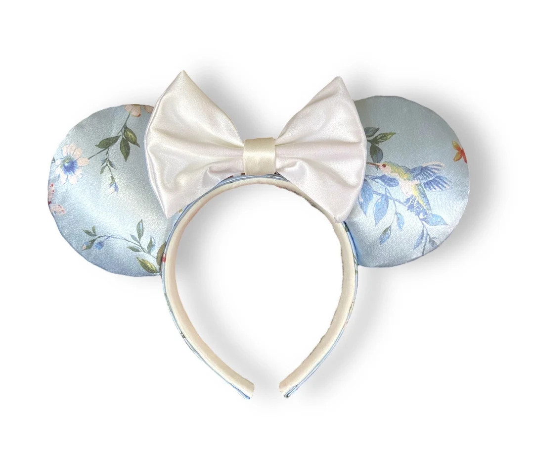 Satin Blue Floral Disney Ears - Etsy | Etsy (US)
