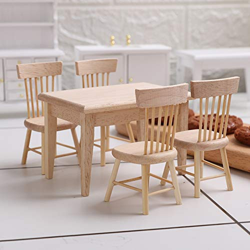 Z MAYABBO Wooden Dollhouse Furniture of Table & Chair, Miniature Dollhouse Accessories of Dining Room Accessory - 1/12 Scale | Amazon (US)
