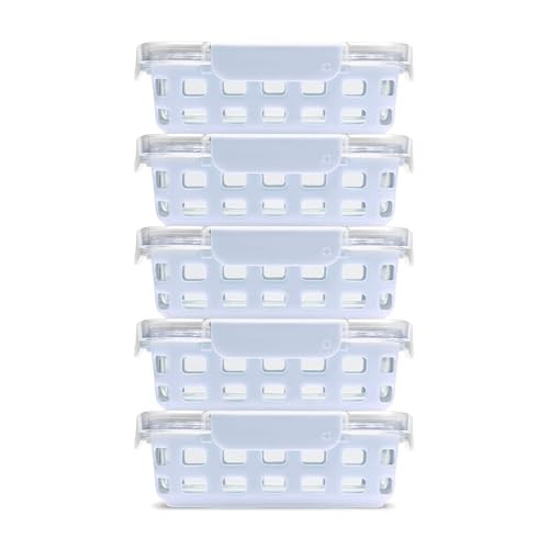 Ello Duraglass 3.4 Cup Meal Prep Sets 10Pc, 5 Pack Set- Glass Food Storage Container with Silicone Sleeve and Airtight BPA-Free Plastic Lids, Dishwasher, Microwave, and Freezer Safe, Halogen Blue | Amazon (US)