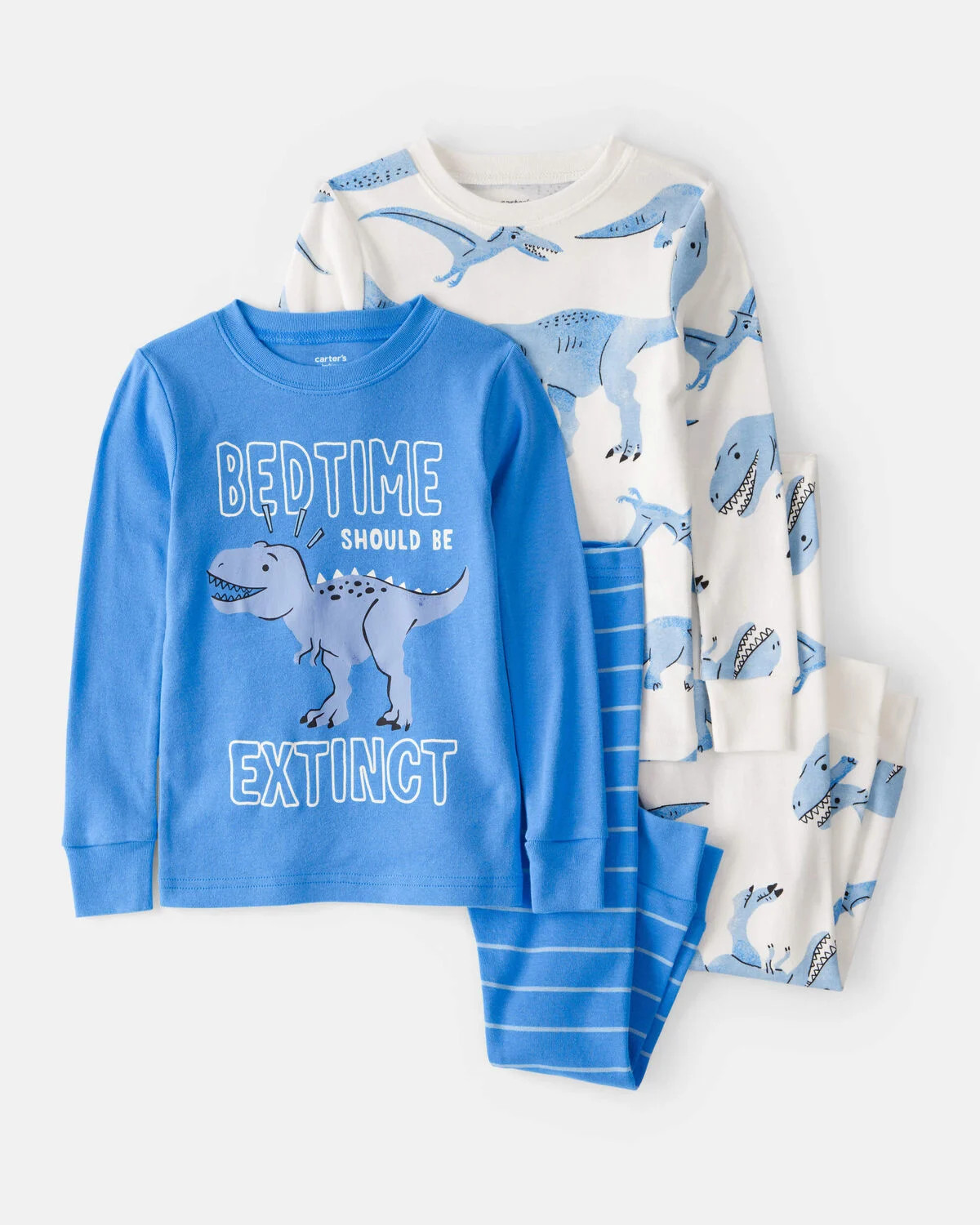 Toddler Dinosaur Print 100% Cotton Long-Sleeve Snug Fit 4-Piece Pajamas - White/Blue | Carter's Inc