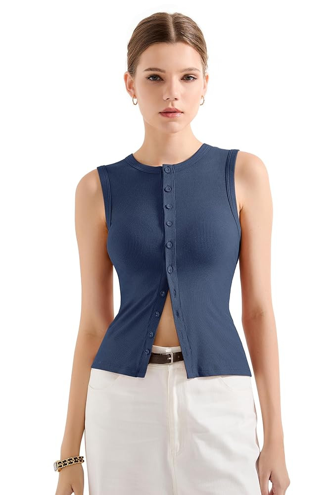 SUUKSESS Women Button Down Going Out Trendy Tops Ribbed Sexy Vest Y2K Tank Tops | Amazon (US)