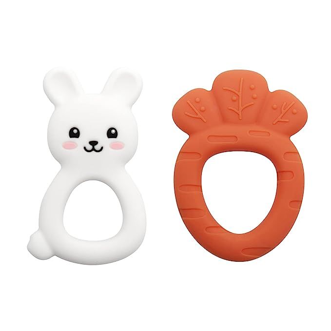 Teething Toys for Babies, PAPACHOO 2 Pack Bunny Carrot Super Soft Silicone Baby Soothing Teether ... | Amazon (US)