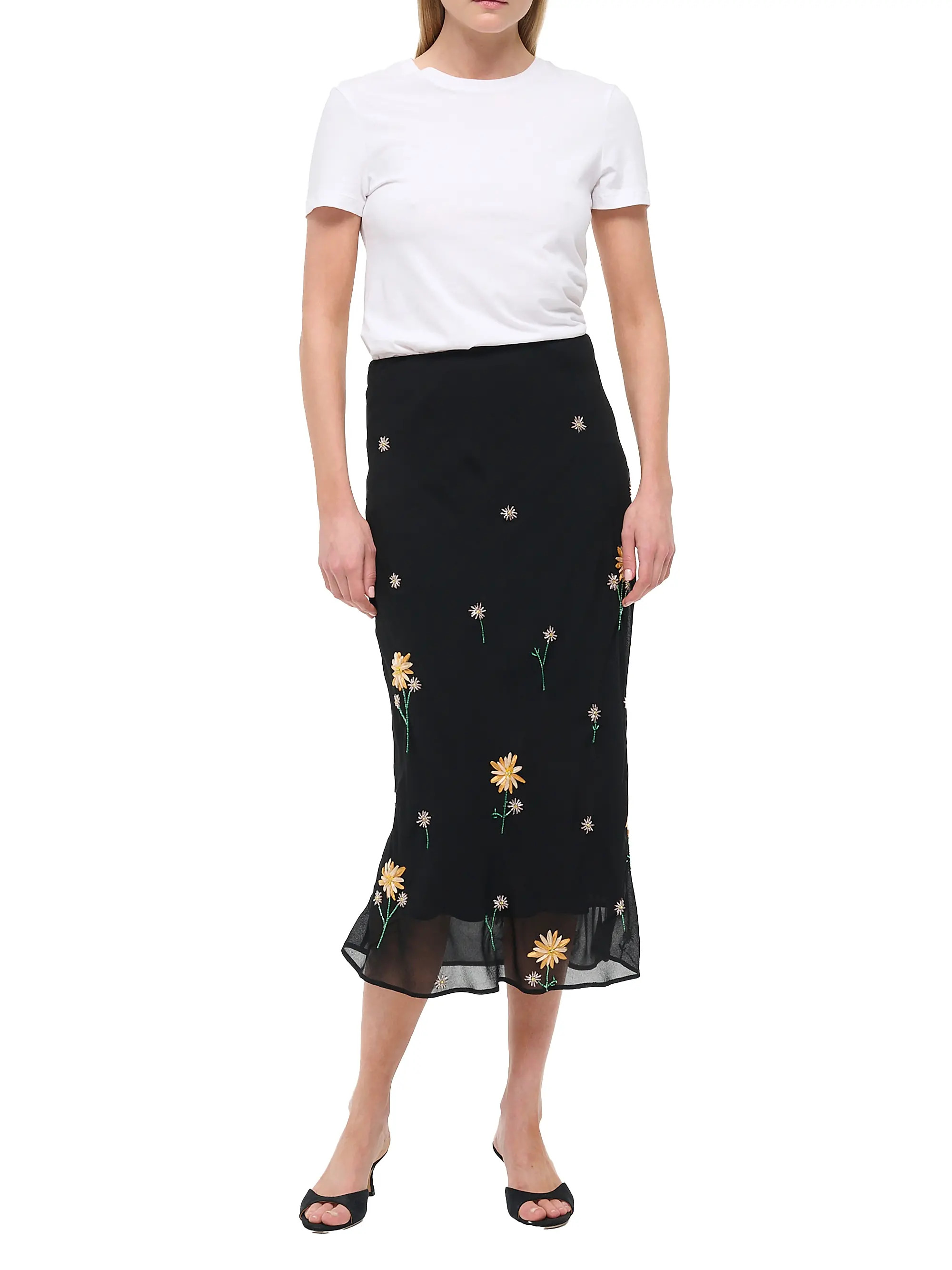 Angela Floral-Embellished Midi-Skirt | Saks Fifth Avenue
