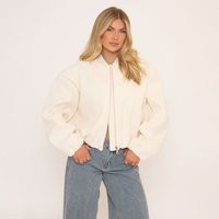 Zip Front Brushed Bomber Jacket In Cream, Women's Size UK Medium M | EGO (UK)