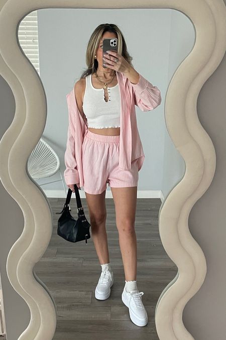 Shein summer find. Pink two piece set. Also comes in blue. I sized up to a small for an oversized fit  

#LTKsalealert #LTKunder50 #LTKFind