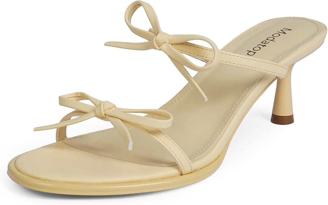 Modatope Two Strap Bow Tie Kitten Heel Sandals for Women Rounded Open Toe Heeled Sandals Women | Amazon (US)
