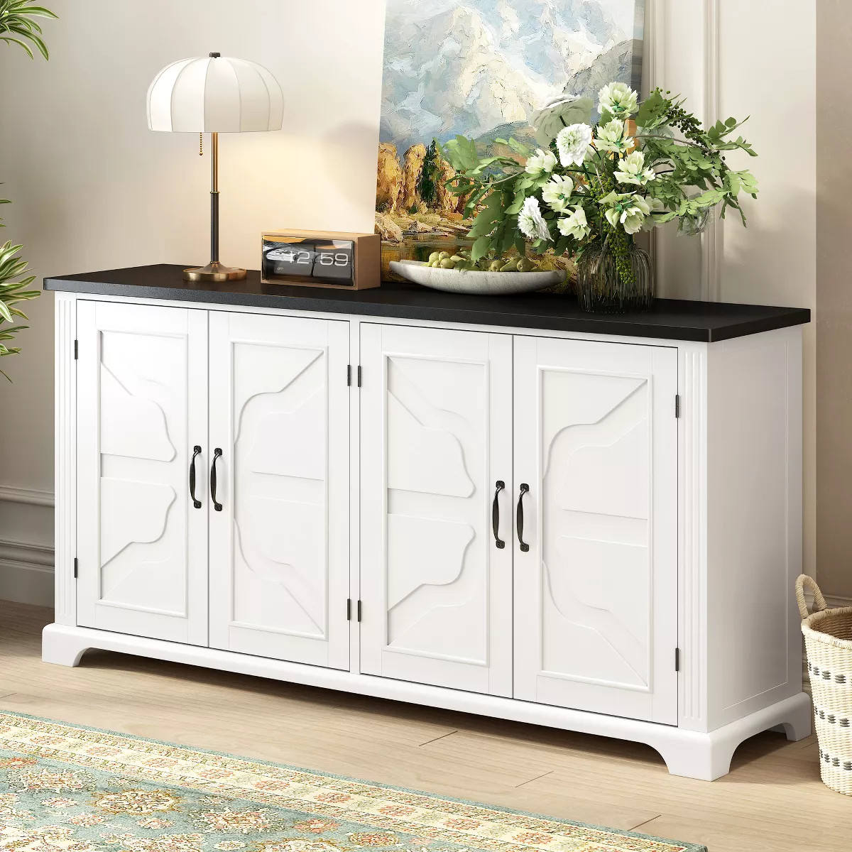American Country Style Wooden Buffet Sideboard with Pine Legs & Metal Handles, Storage Cabinet wi... | Target