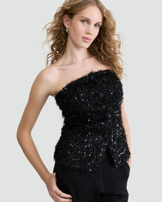 The F&F Edit Textured Sequin Embellished Buttoned Corset in Black | Tesco F&F