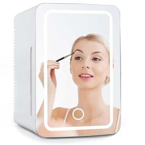 COLDBAY Skincare Fridge with Mirror Door, LED Light, Cool and Warm Makeup Vanity Refrigerator for cosmetic, drinks, compact Design for Bedroom Bathroom, Dorm, AC Cord, DC Adapter for car | Amazon (US)
