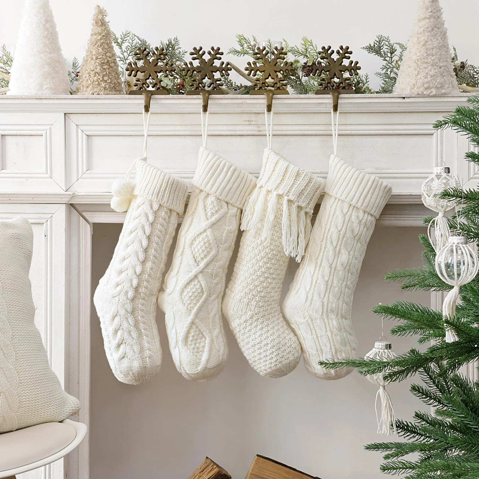 Farmhouse-Style Knitted Personalized Christmas Stockings, 4-Pack, 18-Inch Country-Style Cable Kni... | Wayfair North America