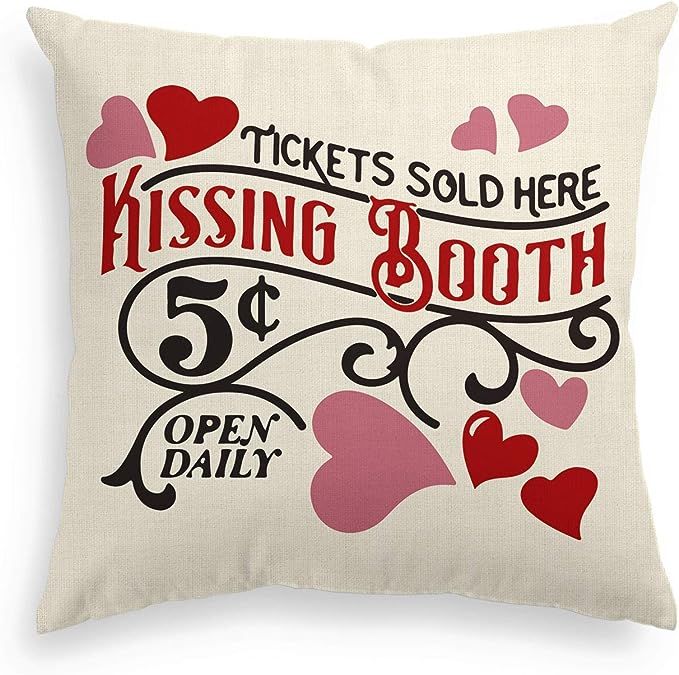 AVOIN Valentine's Day Kissing Booth Throw Pillow Cover Love Heart, 18 x 18 Inch Holiday Anniversa... | Amazon (US)