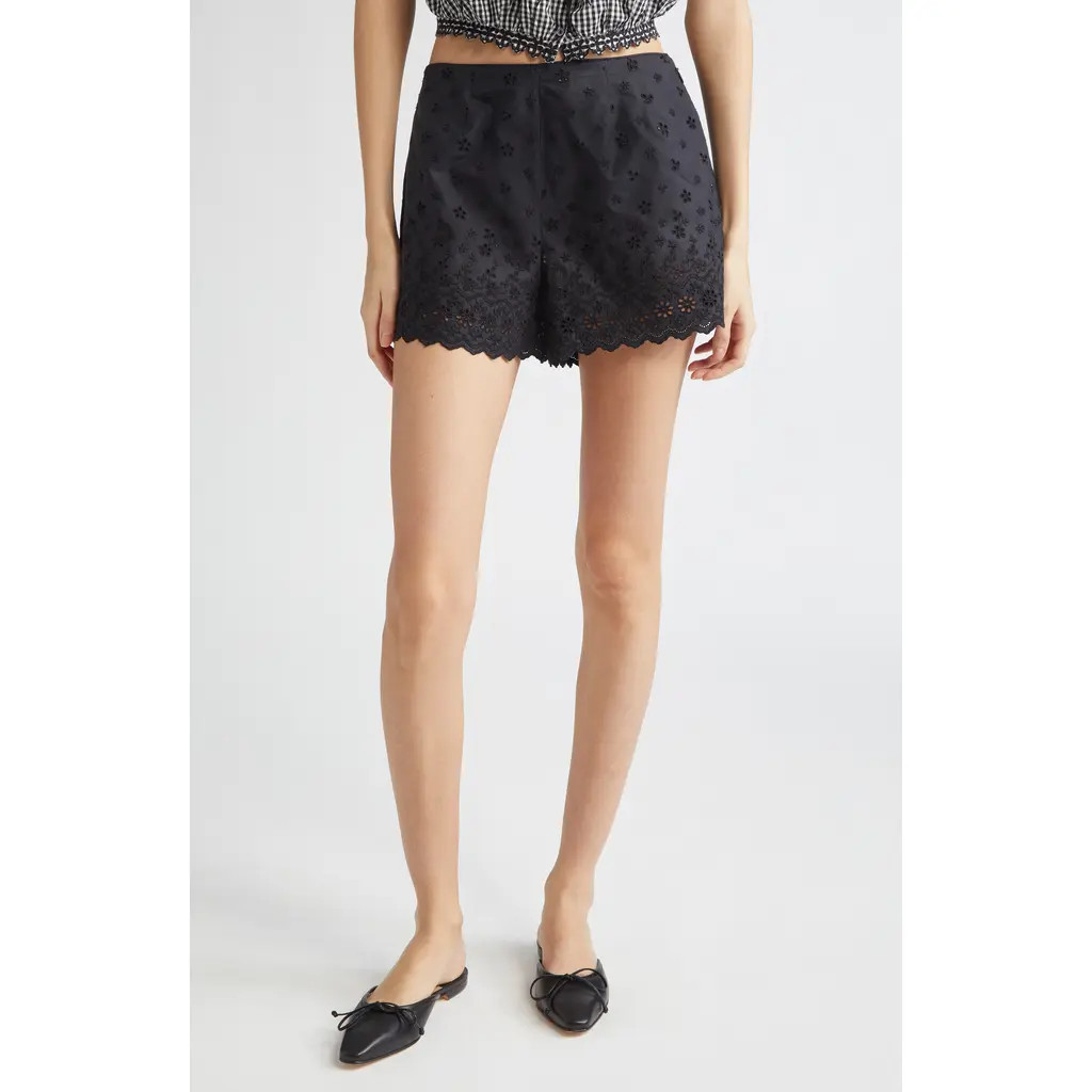 DÔEN Arbre Organic Cotton Eyelet Shorts in Black at Nordstrom, Size 8 | Nordstrom