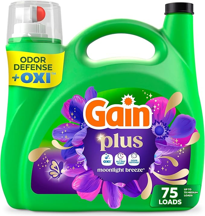 Gain Plus Liquid Laundry Detergent, Cleaner, Fresher, Now with Oxi, Moonlight Breeze Scent, 99 fl... | Amazon (US)