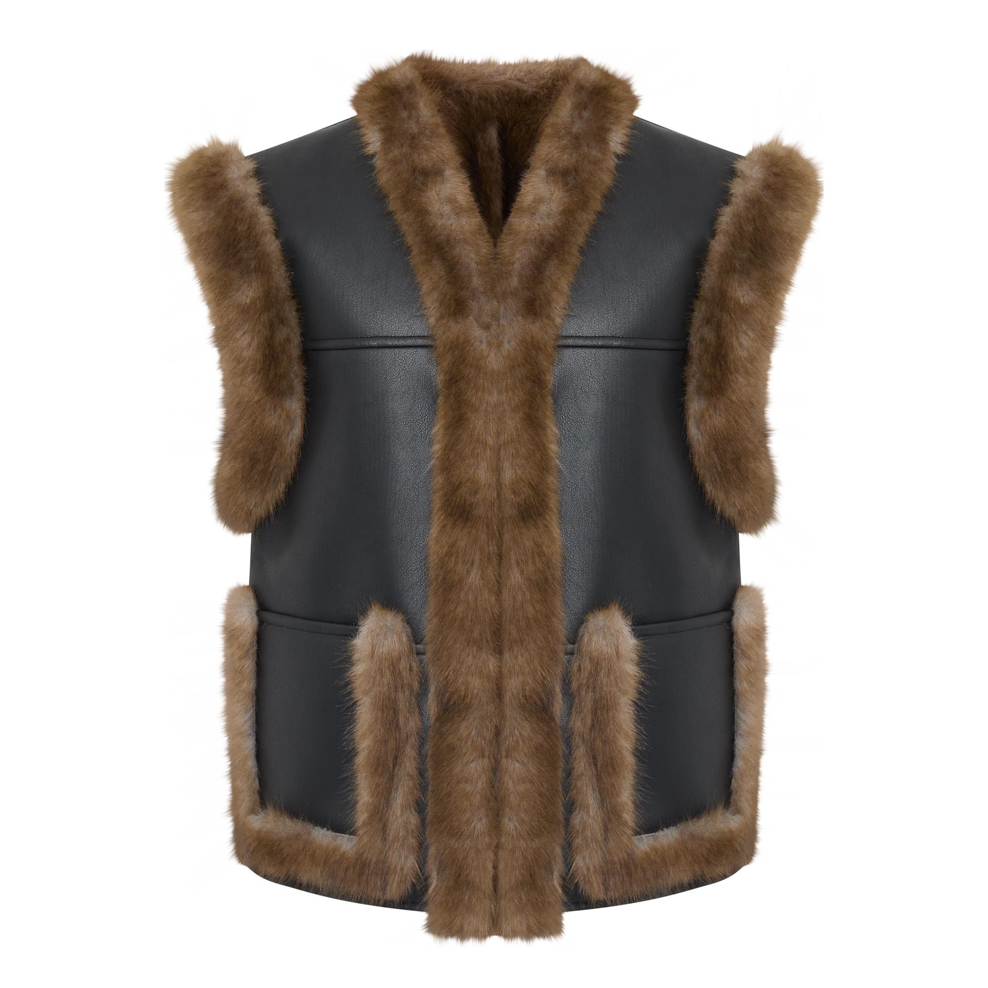 STAND Cassia Reversible Faux Shearling Vest - BlackBrown | Brown Thomas (IE)