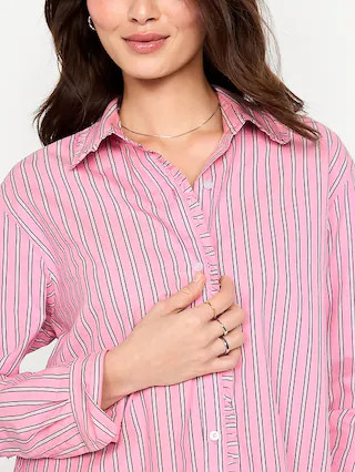 Cropped Button-Down Ruffle-Front Shirt | Old Navy (US)
