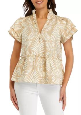 Crown & Ivy™ Women's Printed Flutter Sleeve Top | Belk