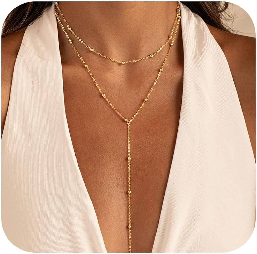 Gold Lariat Necklace for Women, Dainty 14K Gold Layered Long Necklaces for Women Trendy Y-Shaped ... | Amazon (US)