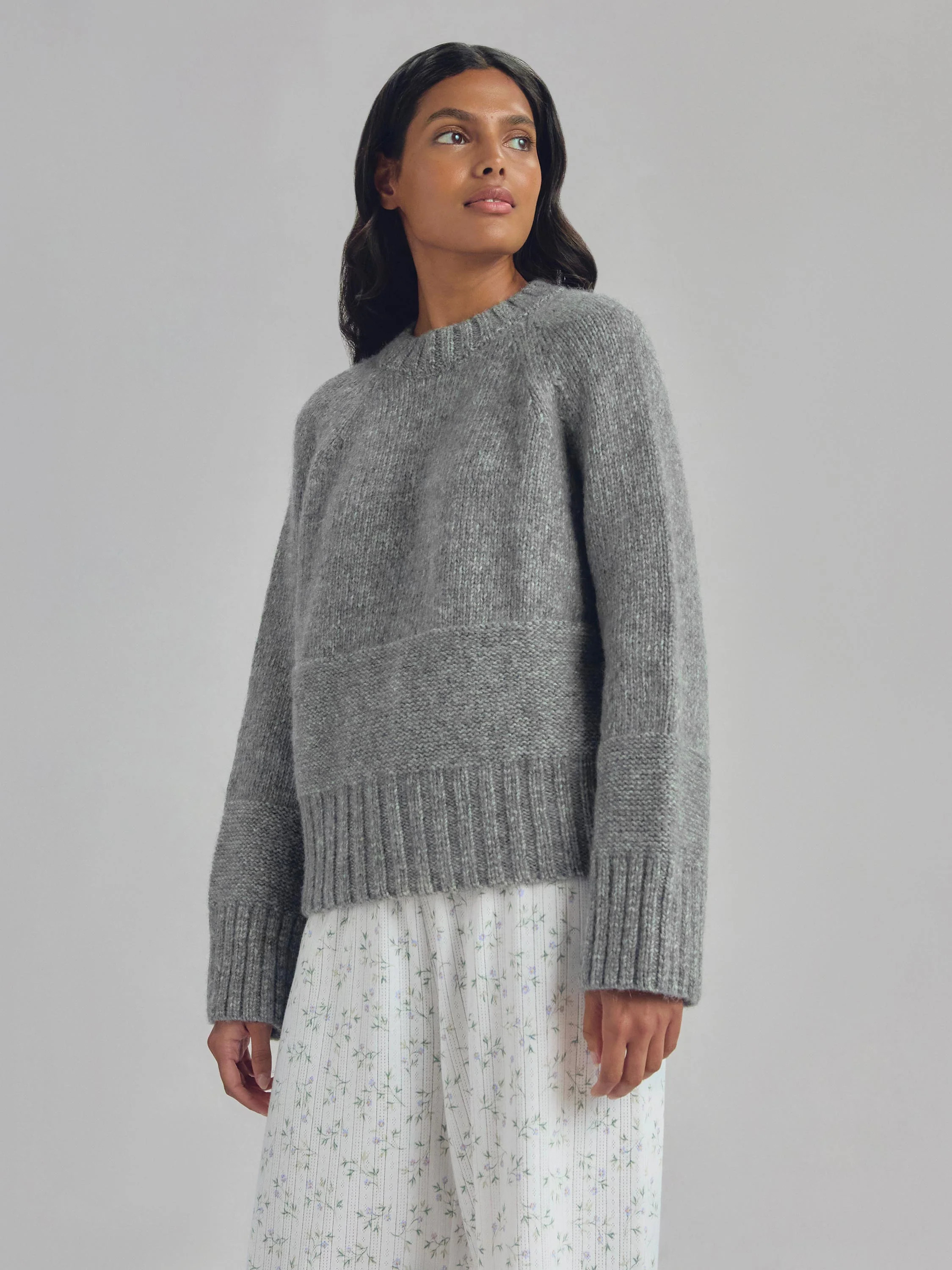 Grey Crew Neck Wool Jumper | Piglet