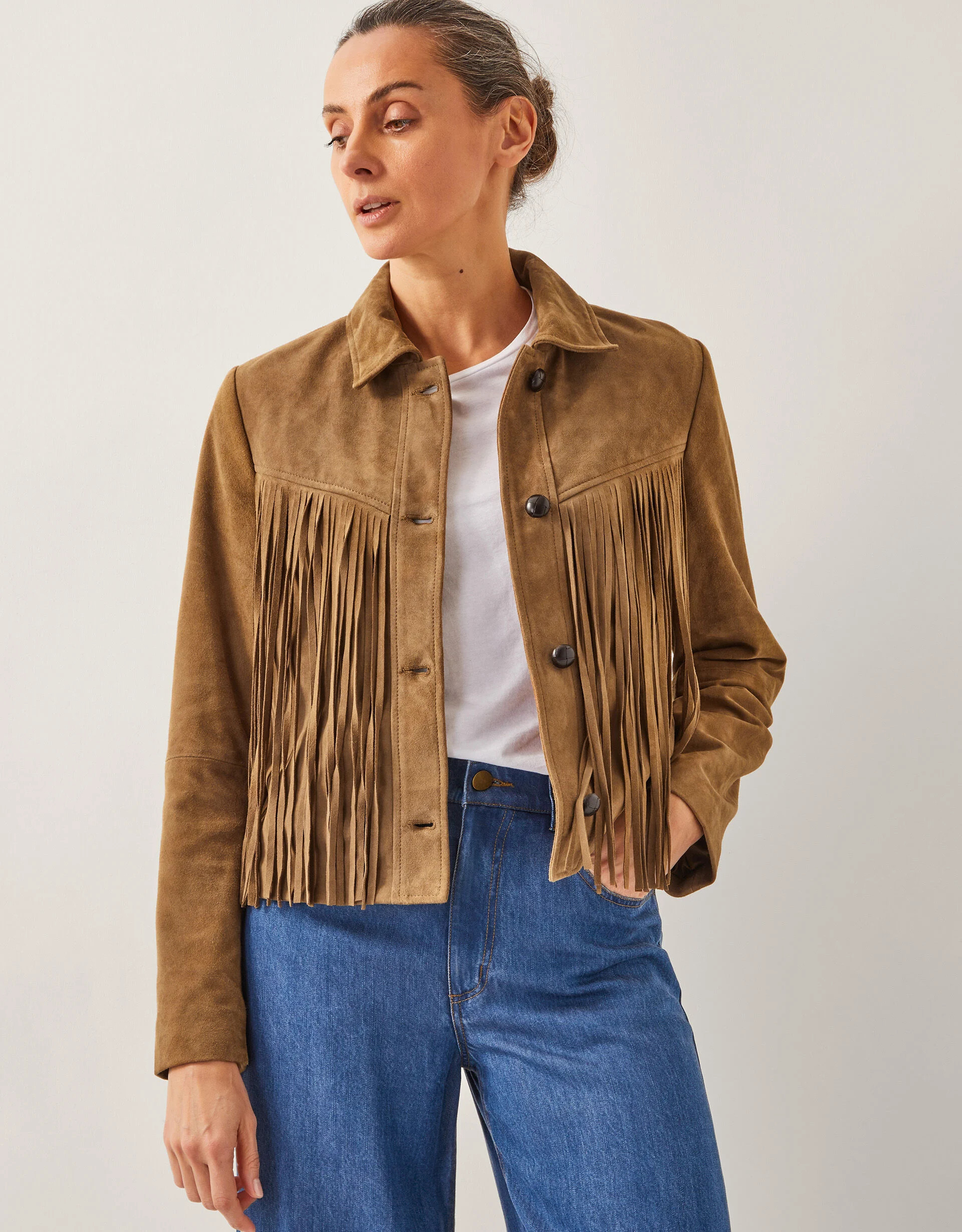 Lily Fringe Suede Jacket Tan | Monsoon (UK)