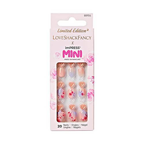 KISS LoveShackFancy x imPRESS Mini Press-On Manicure Limited Edition, Style "Sunkissed Peach" Kids Square Pink Press-On Nails, Includes Mini Nail File & 20 Kid Sized Fake Nails | Amazon (US)