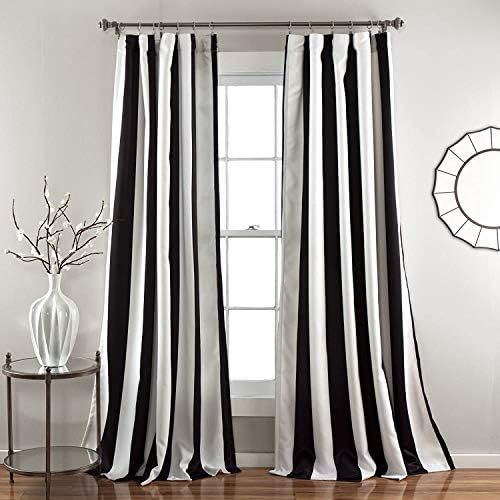 Amazon.com: Lush Decor, Black Wilbur Stripe Room Darkening Window Curtain Panel Pair, 95" x 52", ... | Amazon (US)