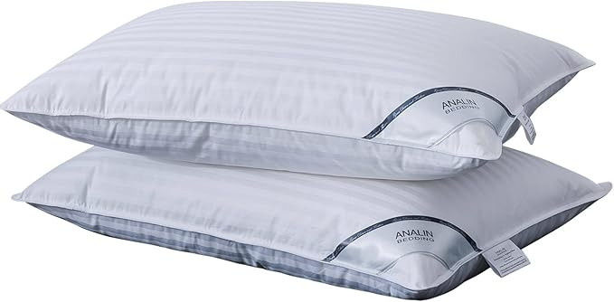 ANALIN 2 pack Goose Feather Down Pillows, 100% Cotton Shell, Non-allergenic & Anti dust mite, Sof... | Amazon (UK)