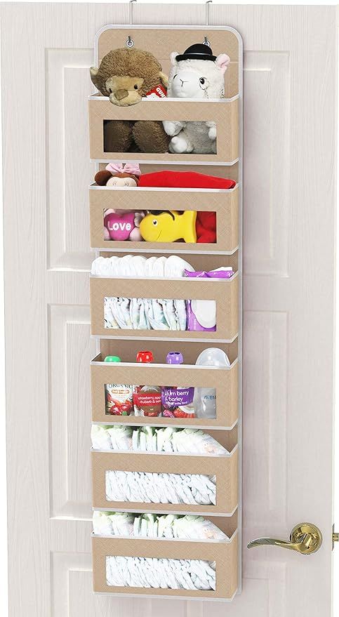 Simple Houseware Over Door/Wall Mount 6 Clear Window Pocket Organizer, Beige | Amazon (US)