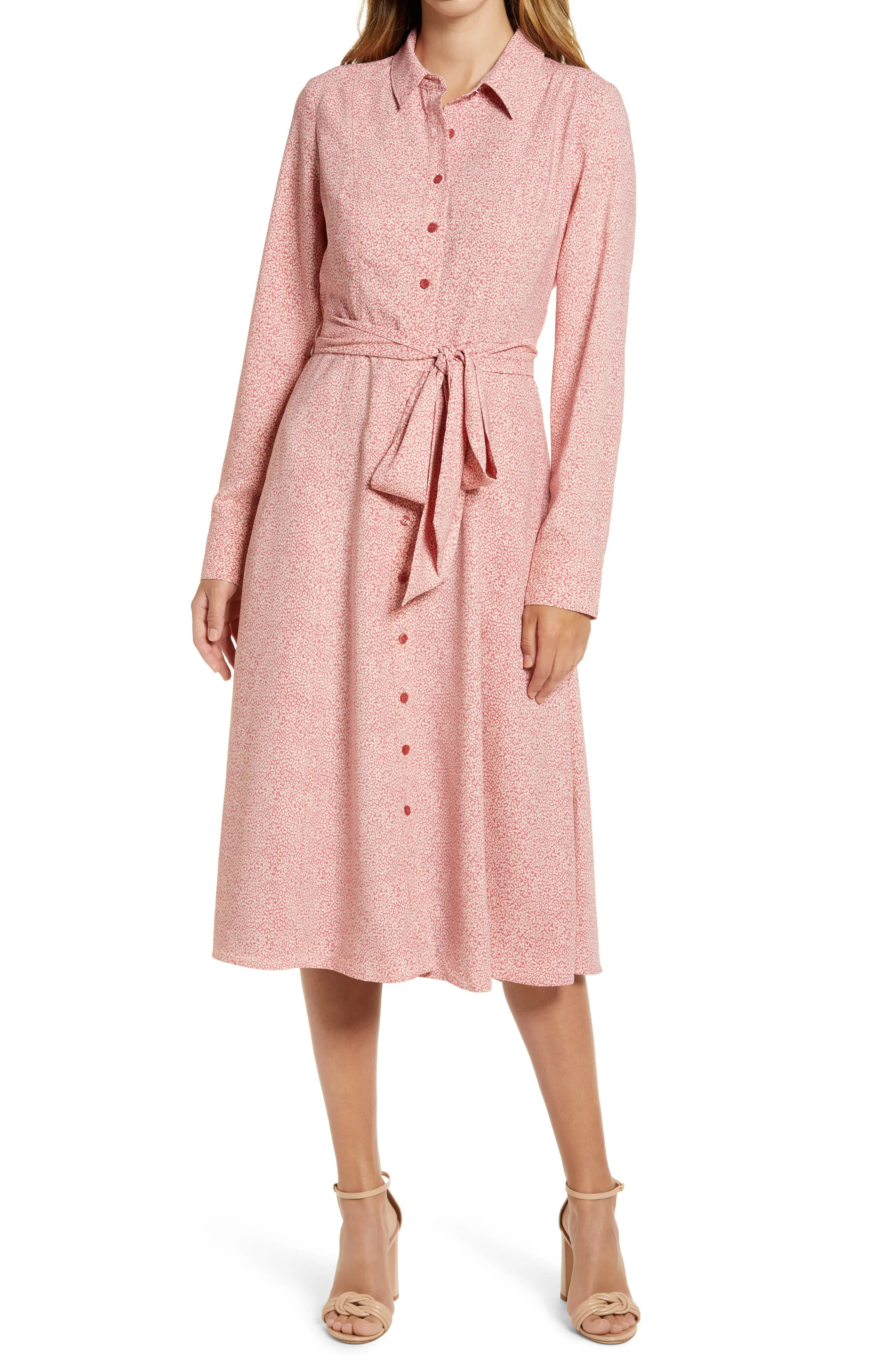 Women's Rachel Parcell Tie Waist Long Sleeve Shirtdress, Size Large - Pink (Nordstrom Exclusive) | Nordstrom
