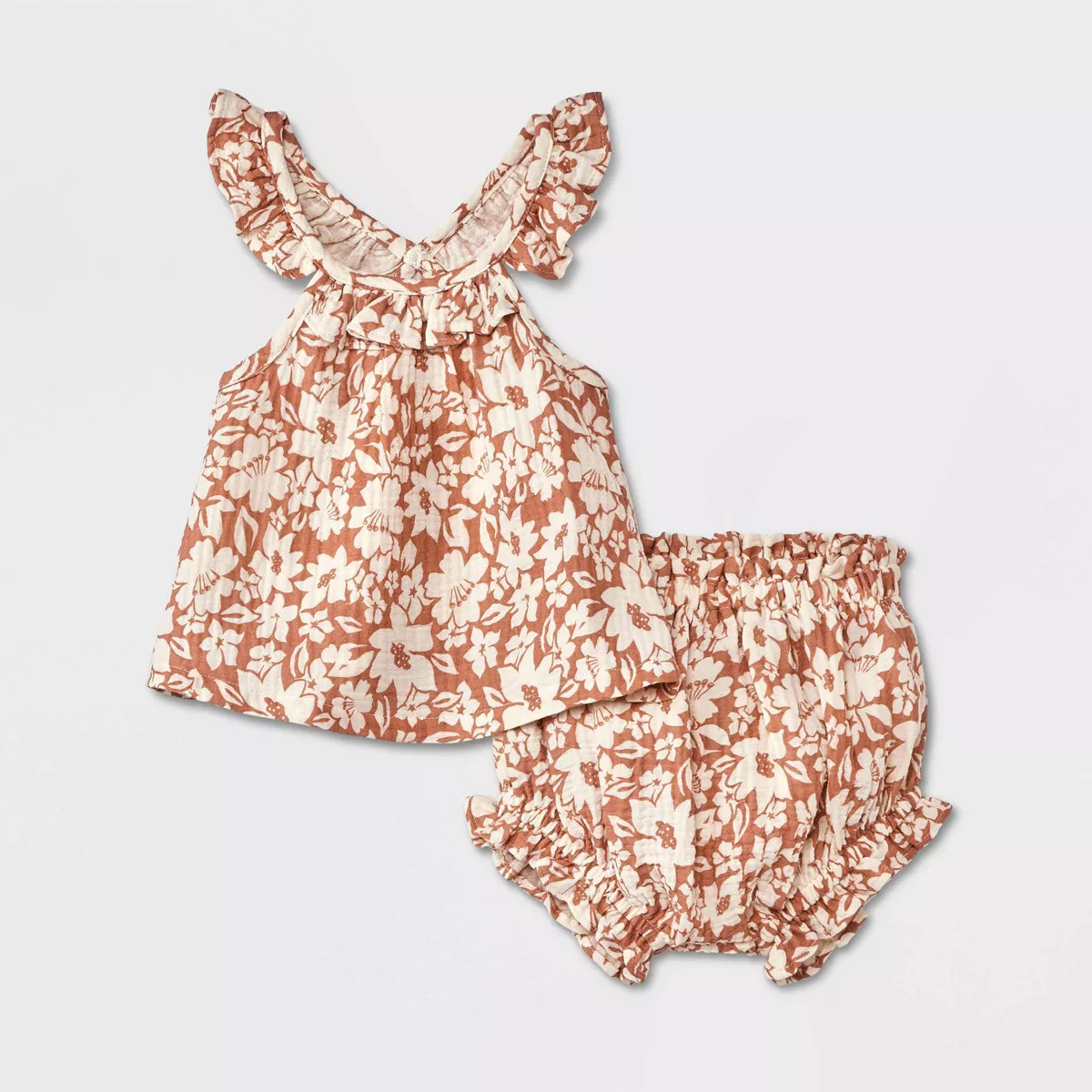 Grayson Collective Baby Girls' Sleeveless Gauze Ruffle Tank Top & Bloomer Set - Brown | Target