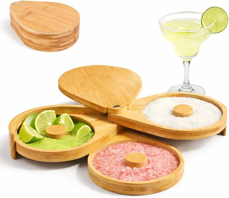 3 Tier Cocktail Glass Rimmer, Bamboo Salt Sugar Drink Rimmer for Margaritas, Foldable Rimmer Tray... | Amazon (US)