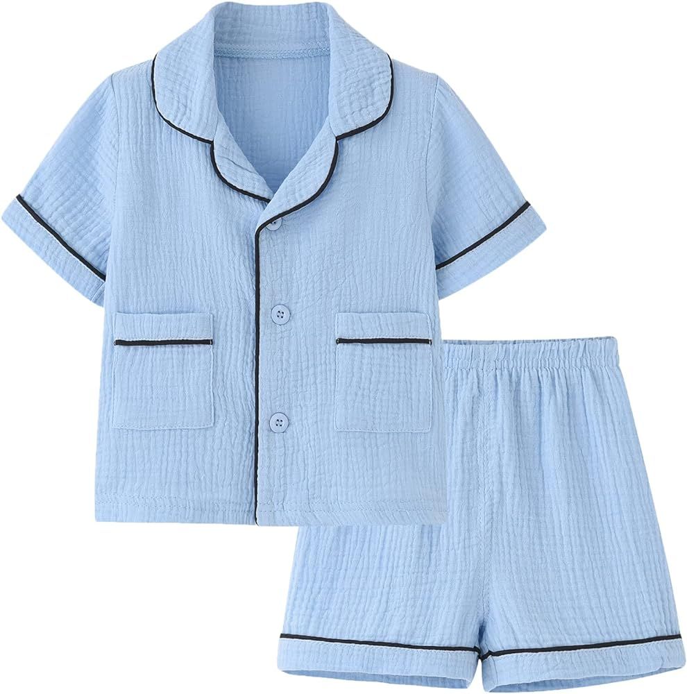 BINIDUCKLING Toddler Button Up Pajamas Summer Pjs for Girls Boys 18 Months - 12 Years | Amazon (US)