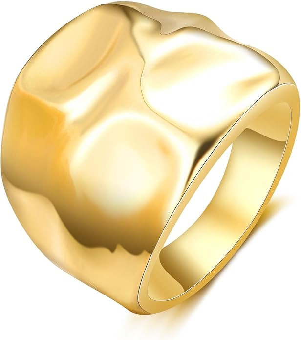 Gold and Silver Rings for Women, Fashion 18K Gold Plated Chunky Statement Ring Band Dome Mask Des... | Amazon (US)