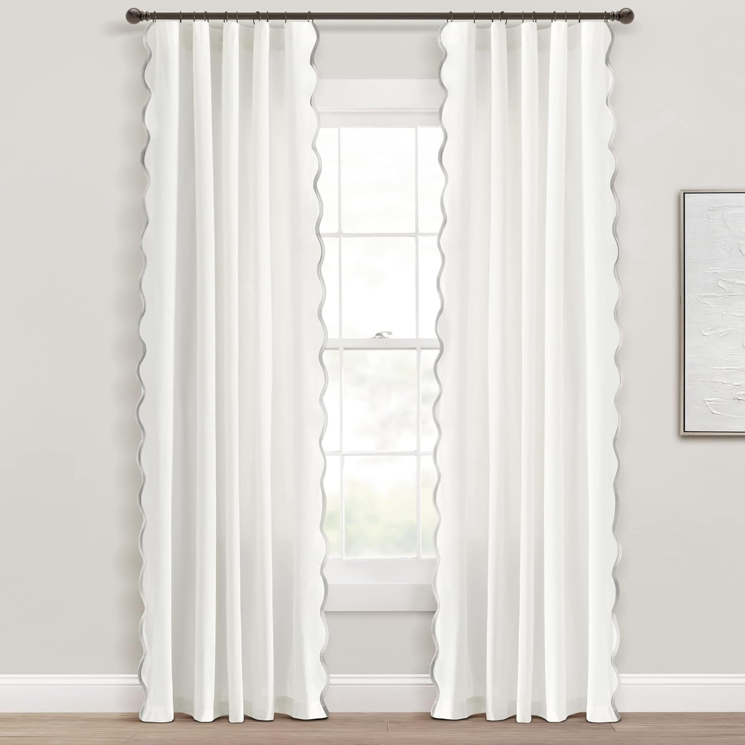 Lush Decor Coastal Chic Scallop Edge Window Curtain Panel Pair, 52" W x 84" L, Gray & White | Amazon (US)
